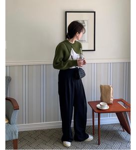 Green Cropped Knit Sweater