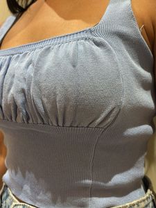 Light Blue Smocked Square Neck Tank Top