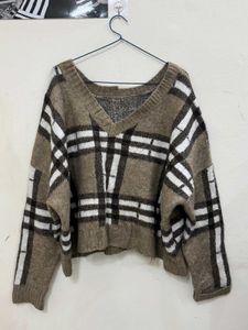 Cozy Plaid V-Neck Sweater