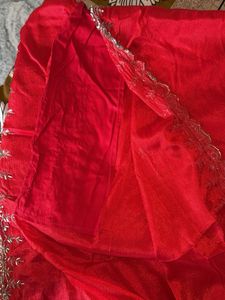 Red Saree with Purple Blouse