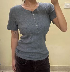 Basic Grey Henley T-Shirt