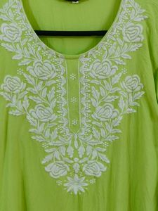 Lime Green Chikankari Short Kurti 💚