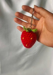 Handmade Crocheted Strawberry Keychain