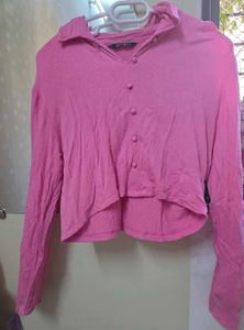 Pink Button-Up Cropped Top