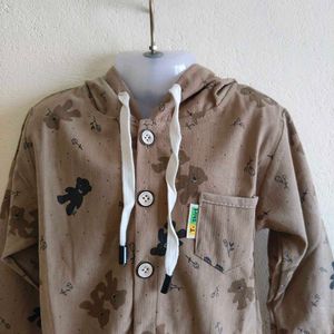 Adorable Teddy Bear Print Hooded Shirt