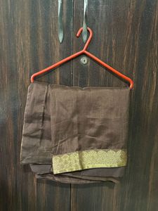Elegant Brown Saree with Golden Border