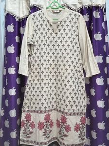 Cream Kurta with Floral Print