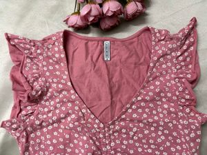 Pink Floral Ruched Crop Top