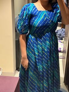Blue Leheriya Ethnic Dress | Stylish Rayon Dres