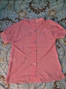Red Striped Button-Up Shirt