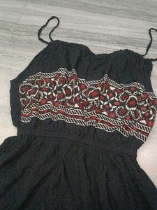 Boho Embroidered Black Mini Dress