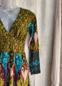 Boho Print Long Sleeve V-Neck Dress