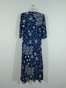Navy Blue Printed  A Line Long Kurta Women's