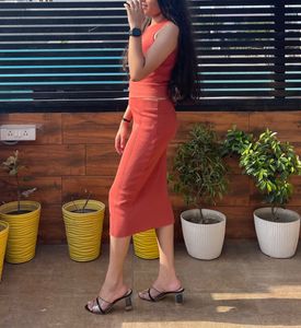 Chic Orange Ribbed Knit Co-ord Set