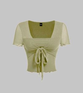 Tie Front Square Neck Crop Top In Green 💚