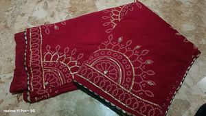 Beautiful rani colour Saree with Gold Embellishmen