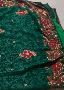 Elegant Emerald Green Embroidered Saree