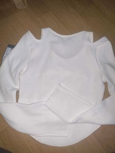 White Cold Shoulder Ribbed Top