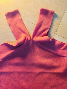 Pink Ribbed V-Neck Tank Top