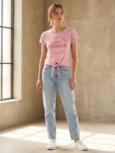 Pink Tie-Front Graphic T-Shirt
