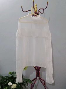 Elegant White Ruffled Sheer Blouse