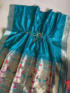Paithani Teal Kaftan with Peacock Border Kurti