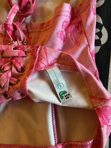 Pink Floral Lace-Up Tube Top
