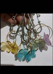 Beautiful Blue Flower Hoop Earrings