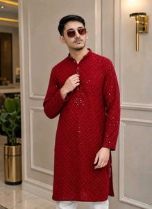 ✨❣️ Luxury Men's Red Sequined Kurta