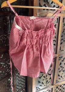 Red Gingham Crop Top with Lace Trim