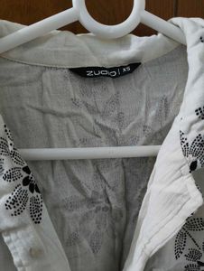 White Floral Print Button-Up Shirt