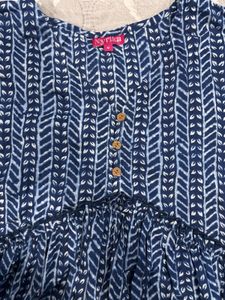 Blue Geometric Print Flared Sleeve Kurta