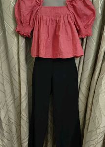 Chic Pink Puff Sleeve Square Neck Top
