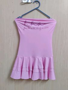 Pink Strapless Ruffle Dress✨🍀