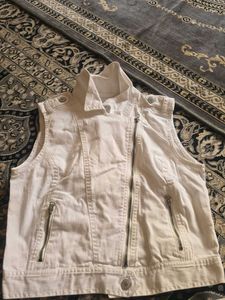 White Denim Moto Vest