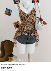 Leopard Mesh Ruffle Cami Top
