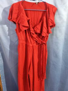 Red Ruffled Jumpsuit