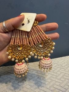 Beautiful Pink &amp; Gold Jhumka Earrings