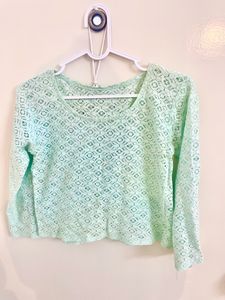 Sea Green Net Crop Top with Inner