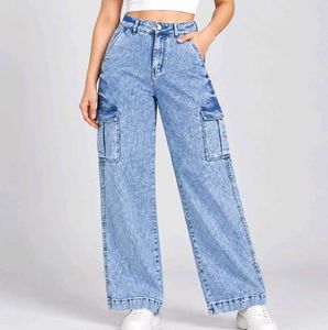 Acid Wash Wide Leg Cargo Jeans
