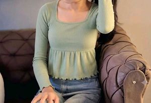 Ribbed Square Neck Peplum Top