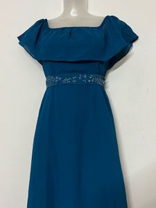AND BRANDED Teal Maxi Dress with Ruffle Neckline