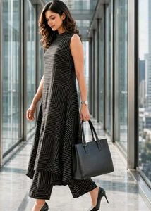 Chic Geometric Print Sleeveless kurta plazzo