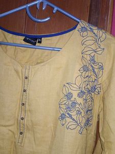 Yellow Kurta with Floral Embroidery