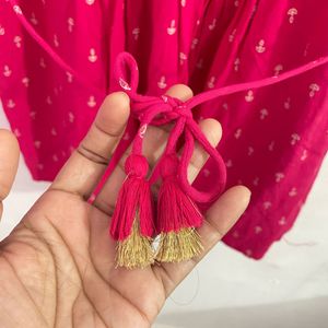 pink tunic with mirror work yoke
