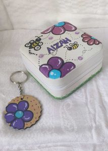 hand painted keychain + jewellery box combo