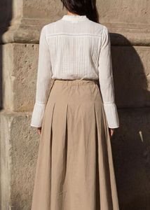 Beige Pleated Midi Skirt