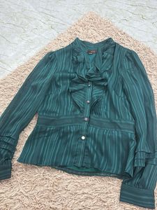 Elegant Emerald Green Striped Blouse