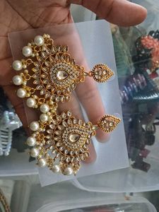 Elegant Pearl & Kundan Dangler Earrings
