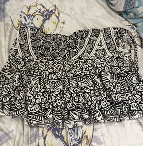 Black White Printed Wrap Skirt